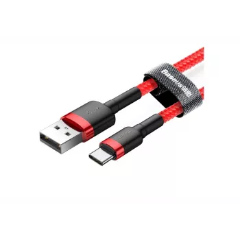 BASEUS gevlochten Cafule snellaadkabel – USB Type-A naar Type-C 2 A – 2 m – rood (nylon)