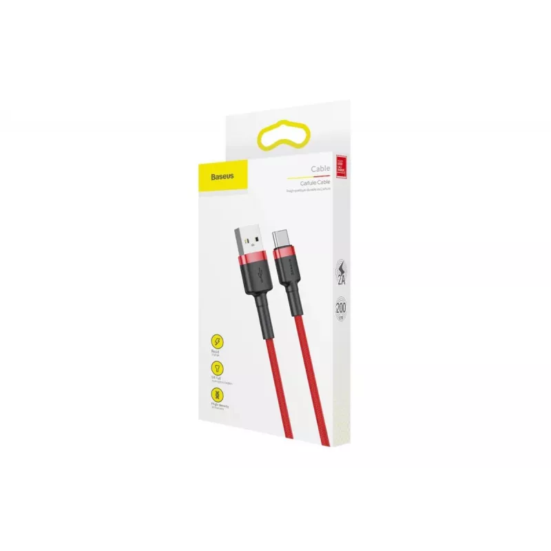 BASEUS gevlochten Cafule snellaadkabel – USB Type-A naar Type-C 2 A – 2 m – rood (nylon)