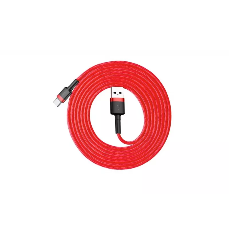BASEUS gevlochten Cafule snellaadkabel – USB Type-A naar Type-C 2 A – 2 m – rood (nylon)