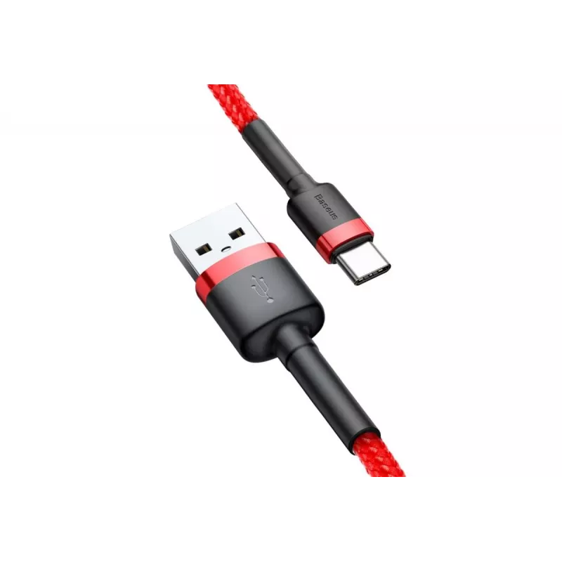 BASEUS gevlochten Cafule snellaadkabel – USB Type-A naar Type-C 2 A – 2 m – rood (nylon)