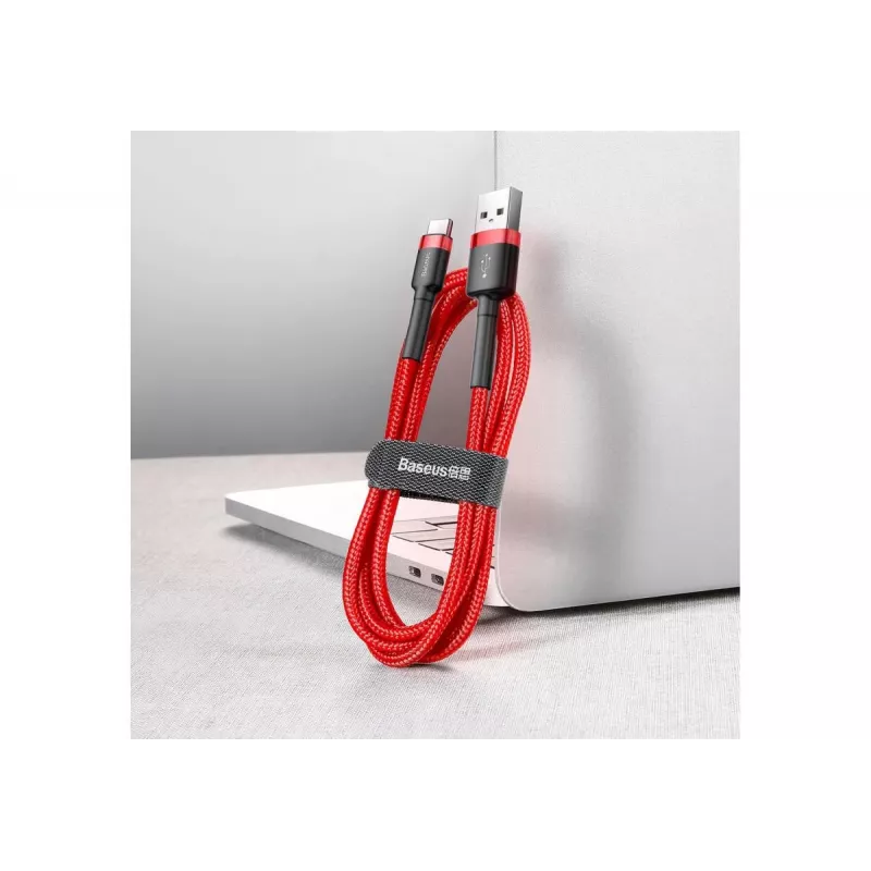 BASEUS gevlochten Cafule snellaadkabel – USB Type-A naar Type-C 2 A – 2 m – rood (nylon)