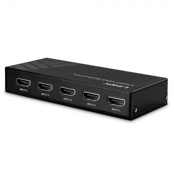 Lindy 5 poorts HDMI 18G switch, HDMI, metaal, zwart, 18 Gbit/s, RF, 4K Ultra HD