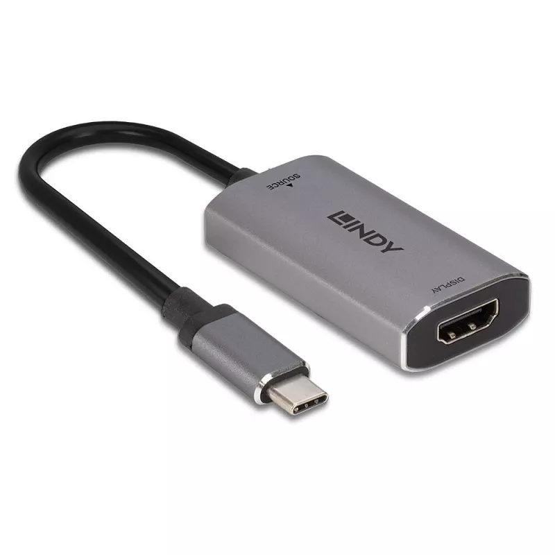 Lindy USB Type-C naar HDMI 8K60 converter, 0,11 m, USB Type-C, HDMI, stekker, bus, recht