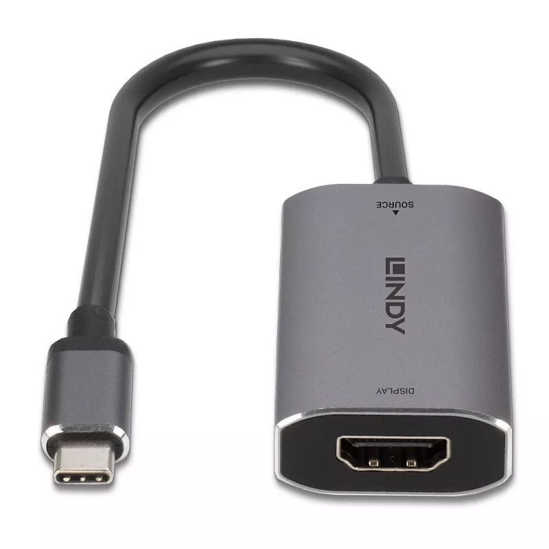 Lindy USB Type-C naar HDMI 8K60 converter, 0,11 m, USB Type-C, HDMI, stekker, bus, recht