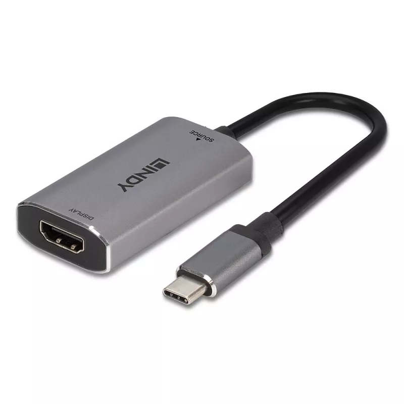 Lindy USB Type-C naar HDMI 8K60 converter, 0,11 m, USB Type-C, HDMI, stekker, bus, recht