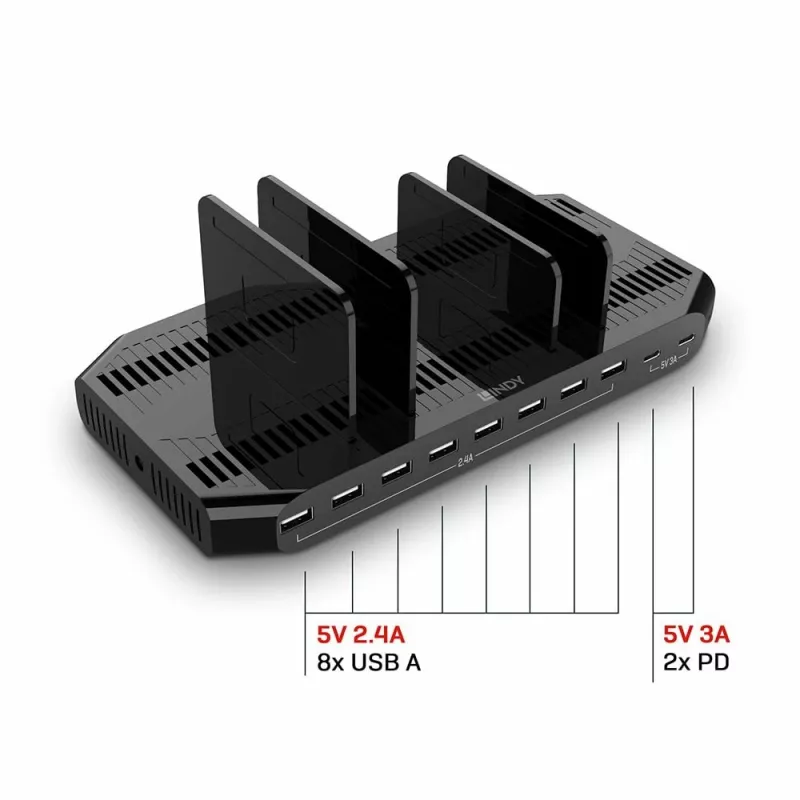 Lindy 120W 10-poorts USB-laadstation