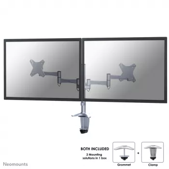 Neomounts FPMA-D1330DSILVER monitorarm 10-27 inch, klem/doorvoer, 9 kg, 25,4 cm (10 inch), 68,6 cm (27 inch), 100 x 100 mm, zilver