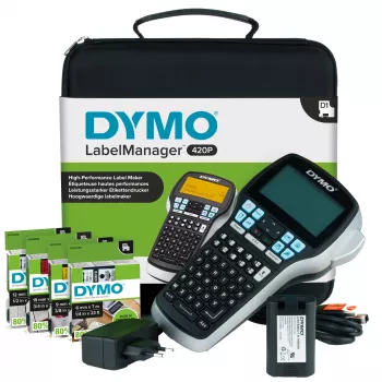 DYMO LabelManager 420P hoogwaardige labelprinter-set met accu en draagbaar | ABC-toetsenbord met 4 rollen D1-labels & draagkoffer