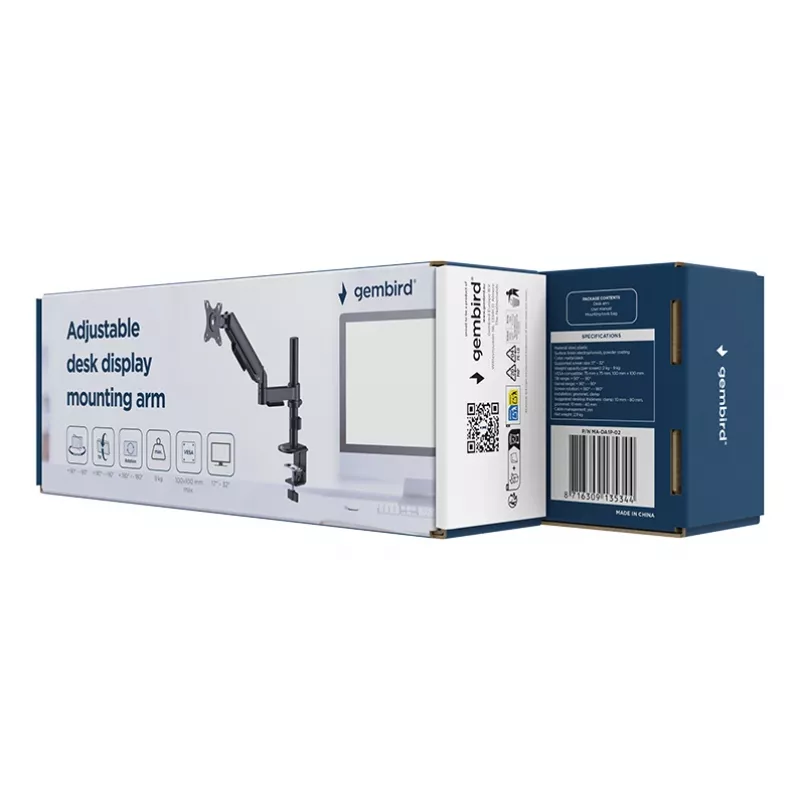 GEMBIRD verstelbare bureau-monitorarm, 17-32 inch zwart