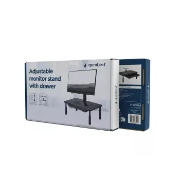 Monitorstandaard GEMBIRD MS-TABLE-D-01 — in hoogte verstelbare bureauverhoger met 1 lade, staal, 140 mm hoogte, voor 1 display, 20 kg draagkracht