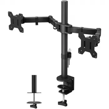 Monitorhouder TECHLY ICA-LCD-382-D voor 2 displays, tafelklem, tot 27 inch, 20 kg, VESA 75x75–100x100, zwart