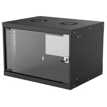 Wandgemonteerde netwerkkast INTELLINET 714143 — 6U 19 inch, 540×400×353 mm, verzinkt staal, glazen front, IP20, max. 50 kg