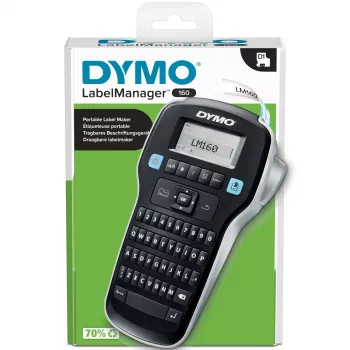 DYMO LabelManager 160 labelprinter | handheld labelprinter met QWERTZ-toetsenbord | inclusief zwarte & witte D1-labelband (12 mm) | voor thuis & kantoor