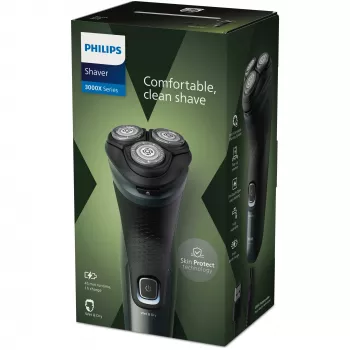 Elektrisch scheerapparaat Philips 3000X Series X3052/00 — roterend, 3-voudige scheerkop, nat & droog, NiMH-accu, 45 min. looptijd, trimmer, zwart/groen