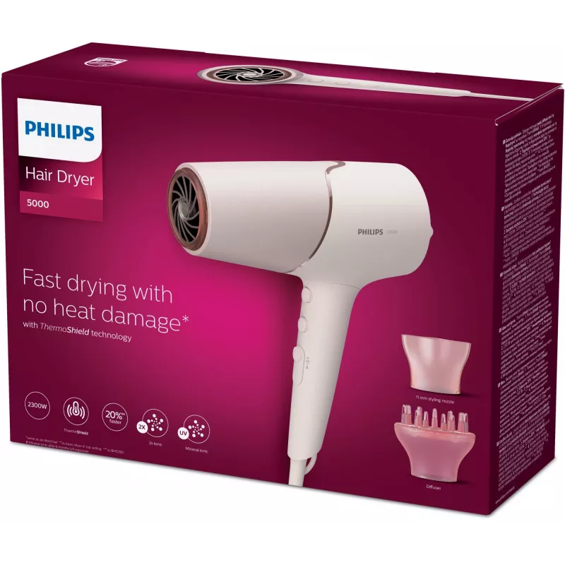 Haardroger Philips BHD530/00 2300 W, 6 snelheids-/6 warmtestanden, ionisch, Cool Shot, diffusor & concentrator, roze