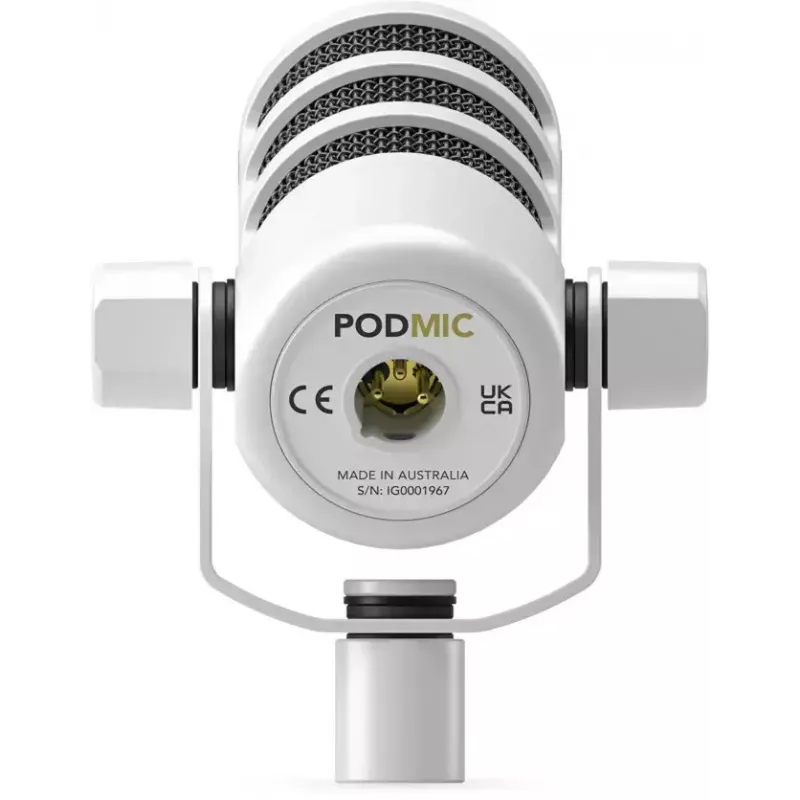 Dynamische podiummicrofoon Rode PodMic wit — niere, XLR, 20–20000 Hz, -57 dB gevoeligheid