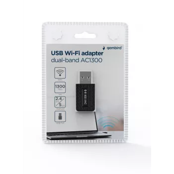 WLAN USB-adapter GEMBIRD AC1300 dual-band Wi-Fi 5 (RTL8812BU) 867 Mbit/s USB 3.0 interne antenne zwart