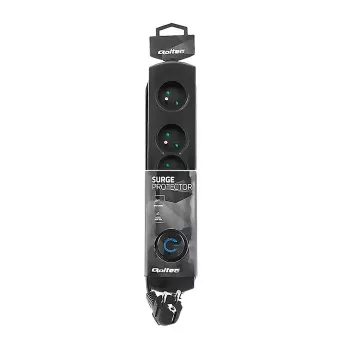 Overspanningsbeveiliging QOLTEC 50104 — 4 AC-stopcontacten, 230 V, 1,5 m kabel, zwart