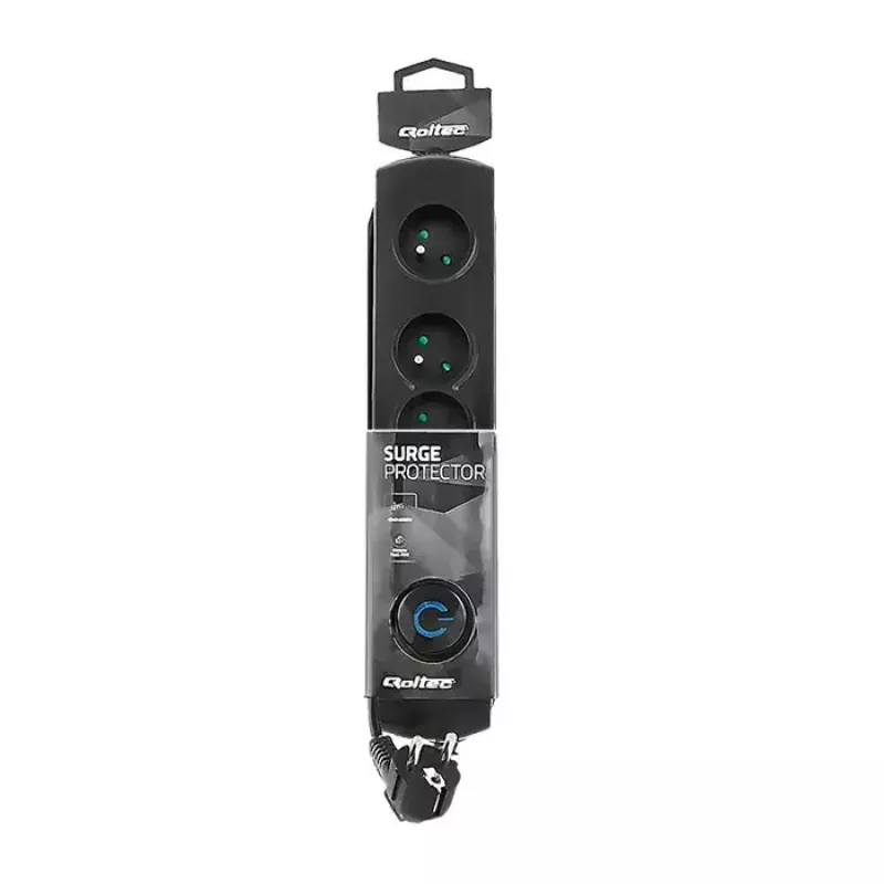 Overspanningsbeveiliging QOLTEC 50104 — 4 AC-stopcontacten, 230 V, 1,5 m kabel, zwart