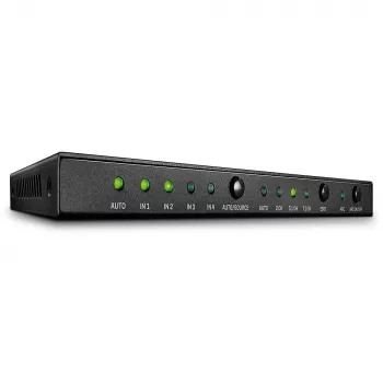 Lindy 4 poorts HDMI 18G switch met audio, HDMI, metaal, zwart, 18 Gbit/s, 3840 x 2160 pixels, 5.1 kanalen