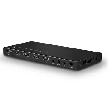 Lindy 4 poorts HDMI 18G switch met audio, HDMI, metaal, zwart, 18 Gbit/s, 3840 x 2160 pixels, 5.1 kanalen