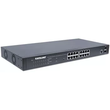 Intellinet 16-poorts Gigabit Ethernet PoE+ web-managed switch met 2 SFP-poorten, IEEE 802.3at/af Power over Ethernet (PoE+/PoE) compatibel, 374 W, Endspan, 19 inch rackmontage
