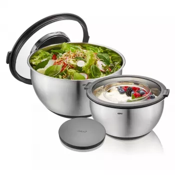 GEFU set met 2 schalen met deksels G-35055 — duurzame, stapelbare kunststof meng-/bewaarschalen