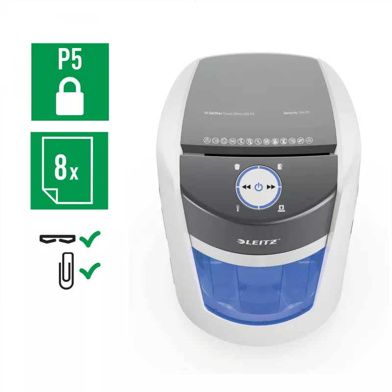 Leitz IQ OptiMax Small Office 350 micro cut papierversnipperaar veiligheidsniveau P5 22 L – wit