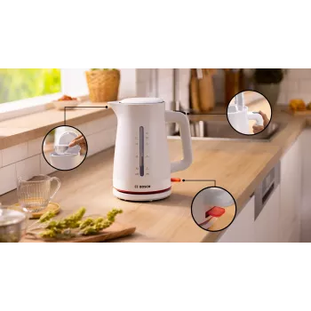 Elektrische waterkoker Bosch TWK3M121 — 1,7 L, 2400 W, wit, kunststof behuizing