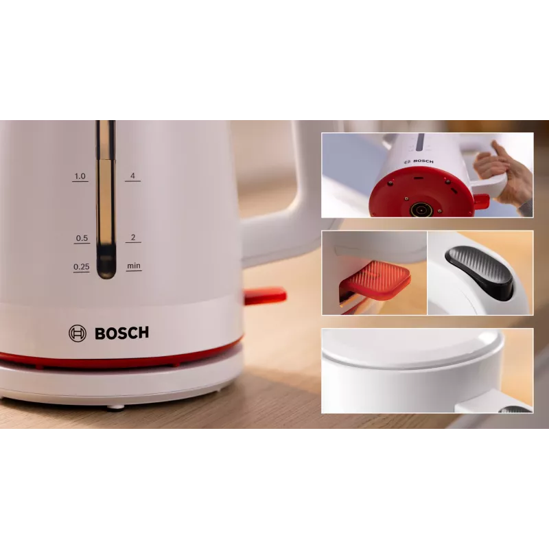 Elektrische waterkoker Bosch TWK3M121 — 1,7 L, 2400 W, wit, kunststof behuizing