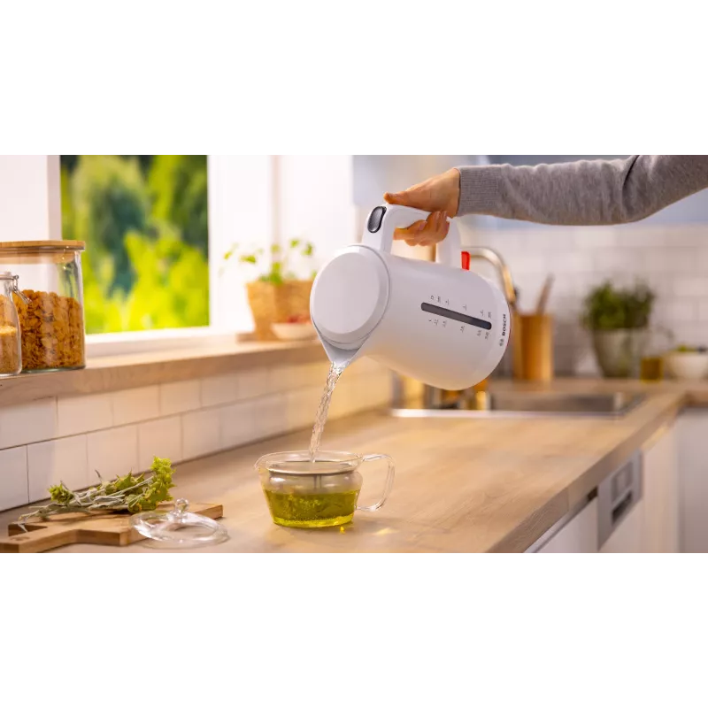 Elektrische waterkoker Bosch TWK3M121 — 1,7 L, 2400 W, wit, kunststof behuizing