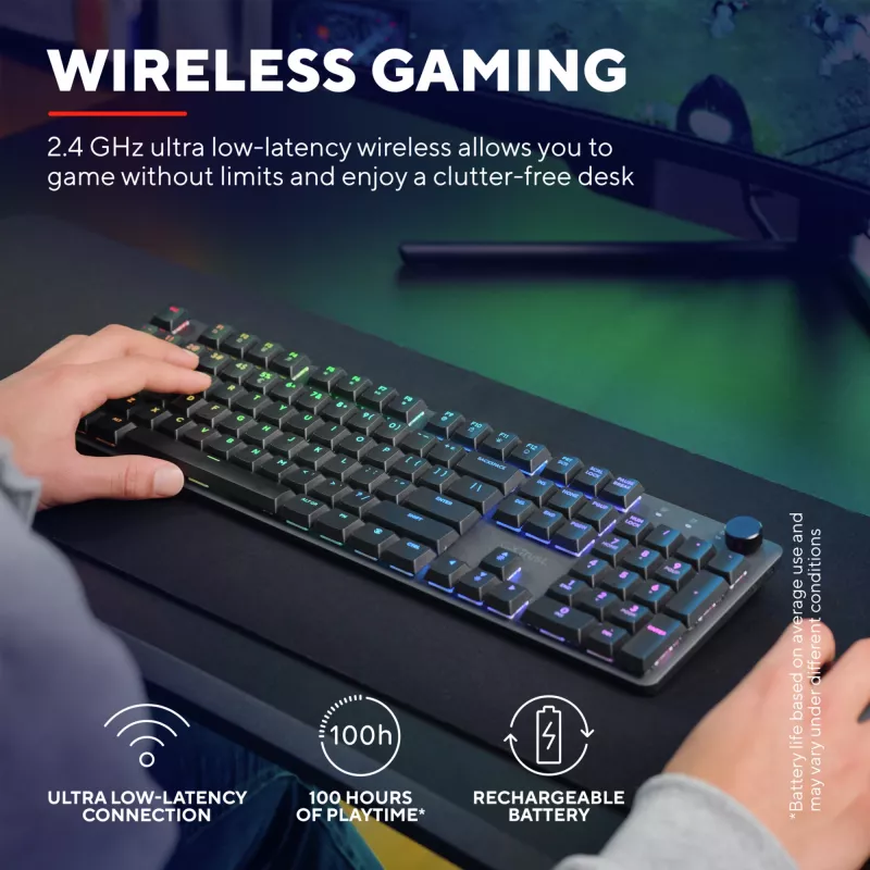 Trust GXT 868 Torix toetsenbord gaming USB + RF draadloos + Bluetooth QWERTY US Engels zwart
