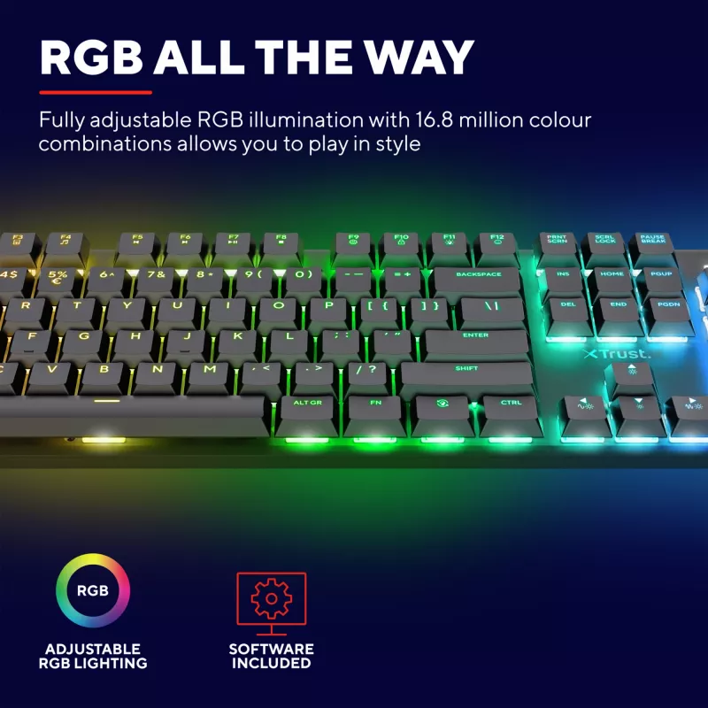 Trust GXT 868 Torix toetsenbord gaming USB + RF draadloos + Bluetooth QWERTY US Engels zwart