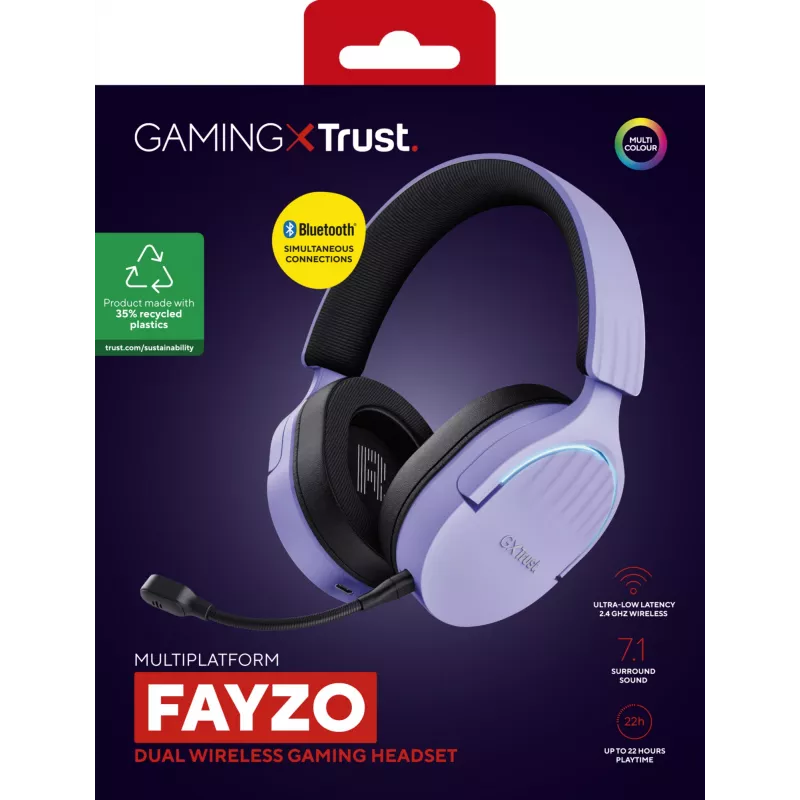 Trust GXT 491P FAYZO headset bekabeld & draadloos hoofdband gaming USB Type-A Bluetooth zwart, paars