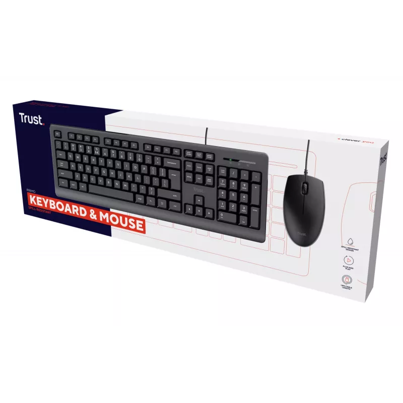Trust Primo toetsenbord, muis inbegrepen, universeel, USB, QWERTY, US-Engels, zwart