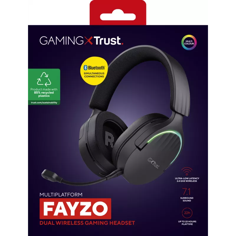Trust GXT 491 Fayzo headset bekabeld & draadloos hoofdband gaming USB Type-C Bluetooth zwart