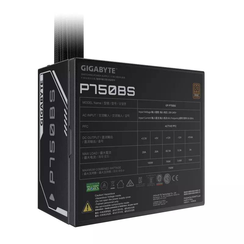 GIGABYTE P750BS voeding – PCI-E 6+2 pin x 4, 80 PLUS Bronze, 120-mm-ventilator, ATX-compatibel, EU-stekker