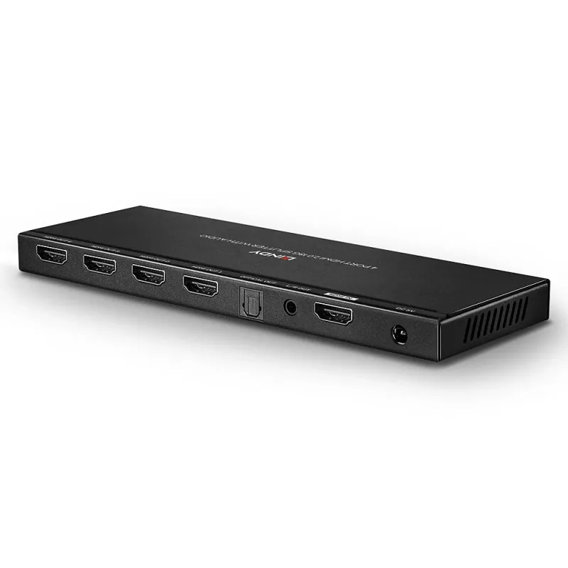 Lindy 4-poorts HDMI 18G splitter met audio en downscaling