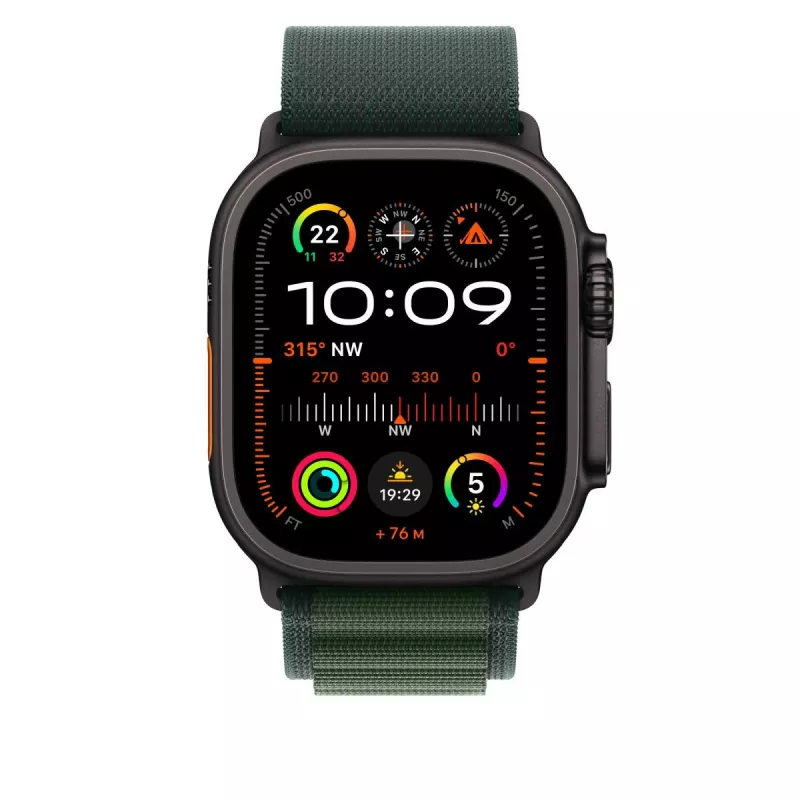 Band Apple 49 mm Dark groen Alpine Loop Small zwart titanium afwerking