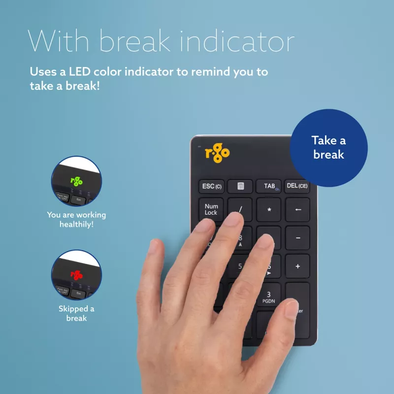 R-Go Tools numeriek toetsenblok R-Go Numpad Break, ergonomisch numeriek toetsenblok met pauzesoftware, bluetooth, zwart