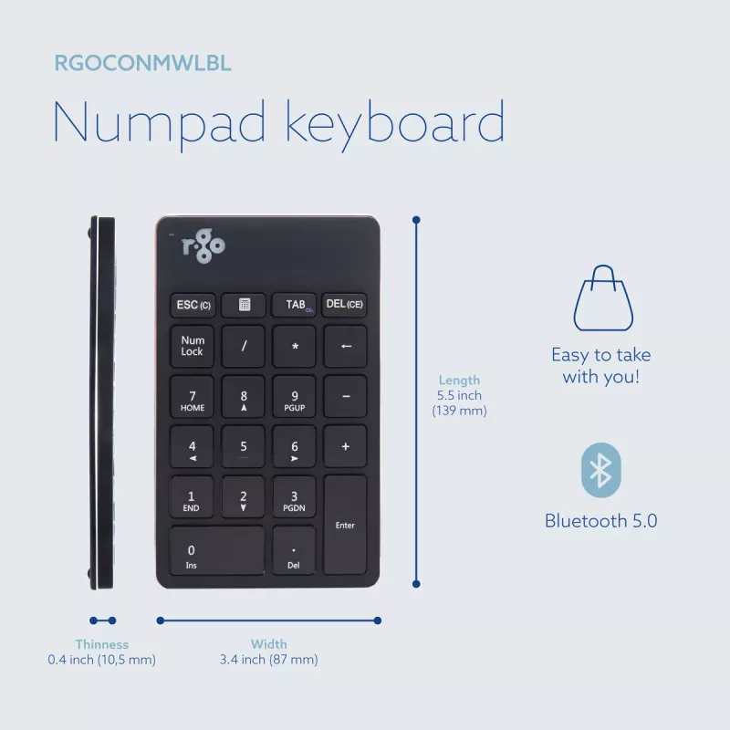 R-Go Tools numeriek toetsenblok R-Go Numpad Break, ergonomisch numeriek toetsenblok met pauzesoftware, bluetooth, zwart