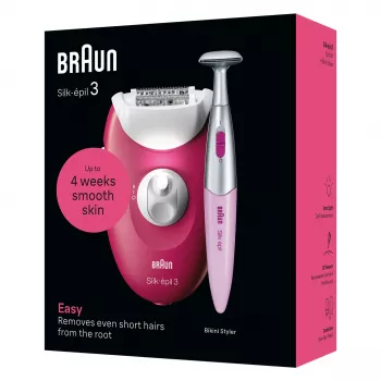 Epilator Braun Silk-épil 3 SE3-202, 20 pincetten, netvoeding, berry