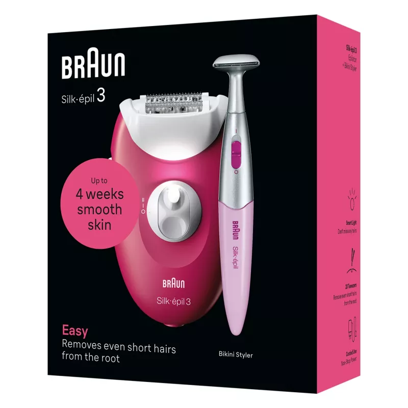 Epilator Braun Silk-épil 3 SE3-202, 20 pincetten, netvoeding, berry