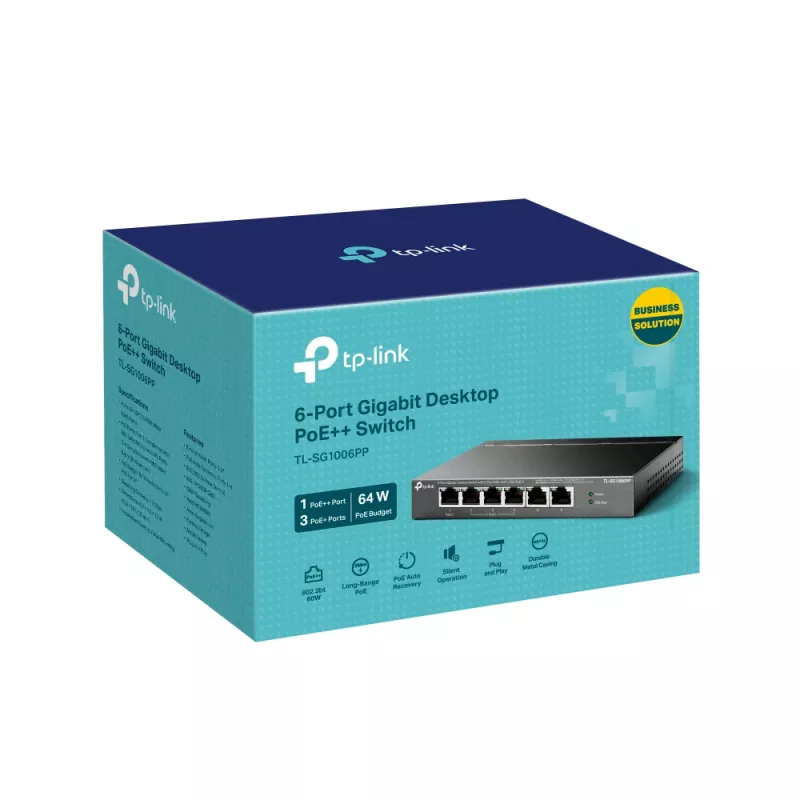 TP-Link 6-poorts Gigabit desktop switch met 3-poorts PoE+ en 1-poorts PoE++