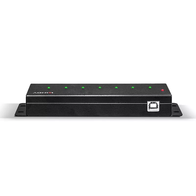 Lindy 42794 industriële metalen USB 2.0-hub met 7 poorten, 480 Mbit/s, montagebeugels, externe voeding, zwart