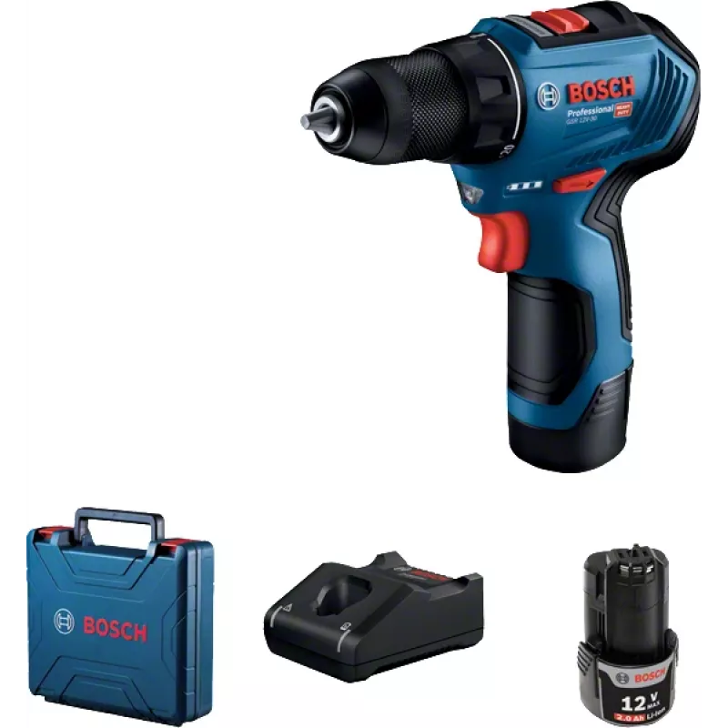 Bosch GSR 12V-30 accuschroevendraaier, 2x 2,0 Ah, 30/17 Nm, borstelloos, koffer