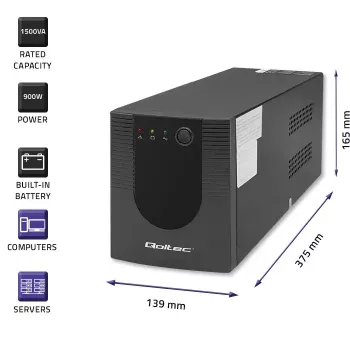 Qoltec UPS 53776 line-interactive 1,5 kVA 900 W 4 AC-uitgangen