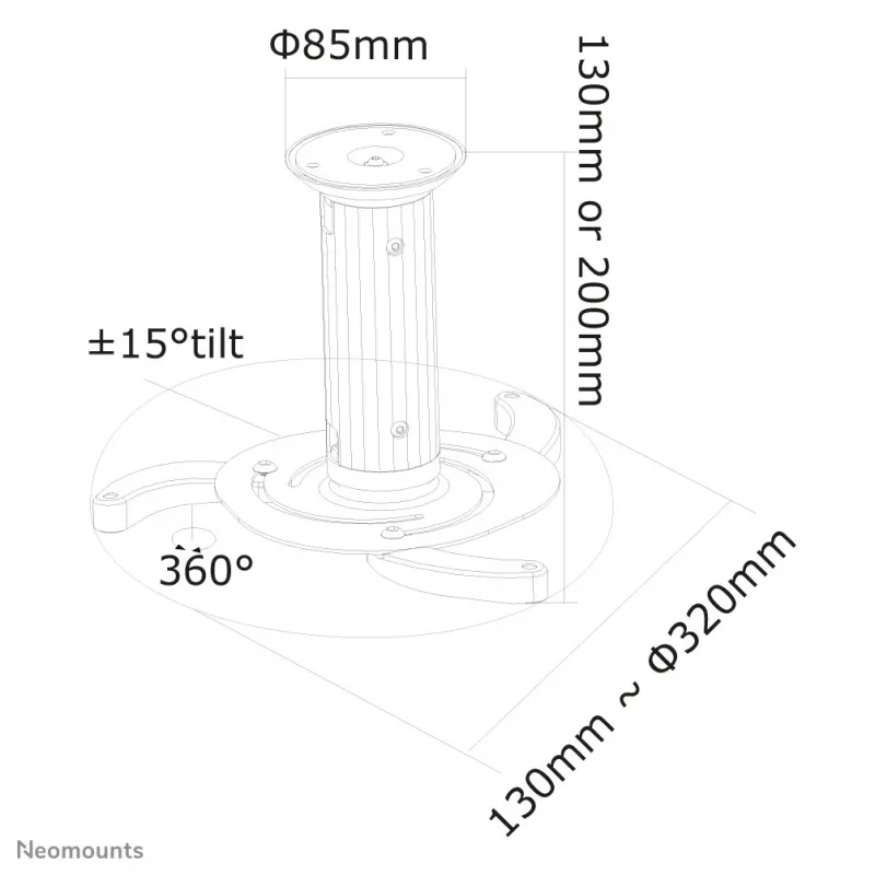 Neomounts BEAMER-C80WHITE plafondsteun voor projector - hoogte 13-20 cm - volledig beweegbaar