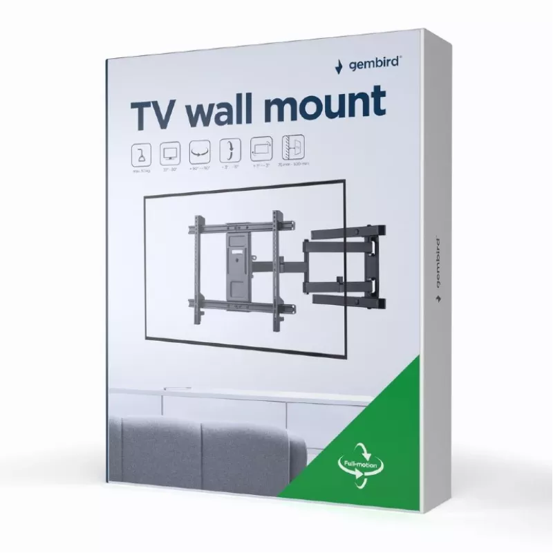 Gembird WM-80ST-05 kantelbare en draaibare tv-wandbeugel, 37-80 inch, tot 50 kg