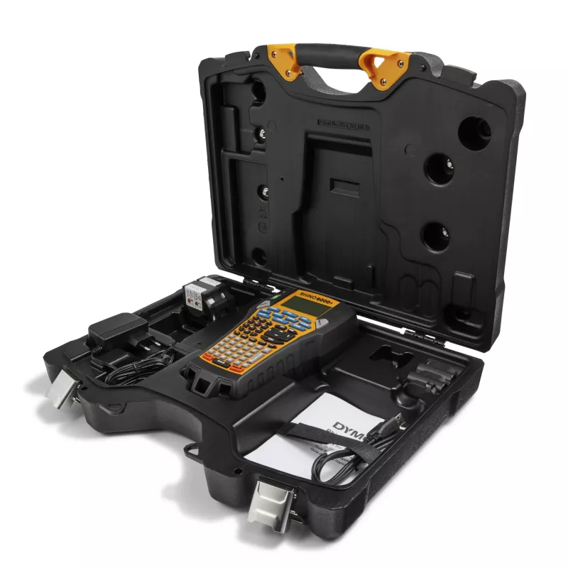 DYMO Rhino 6000+ industriële labelprinter | labelprinter met computerverbinding met harde koffer | inclusief 1 vinylbandcassette, 1 flexibele nylonbandcassette en oplaadbare lithium-ion-accu